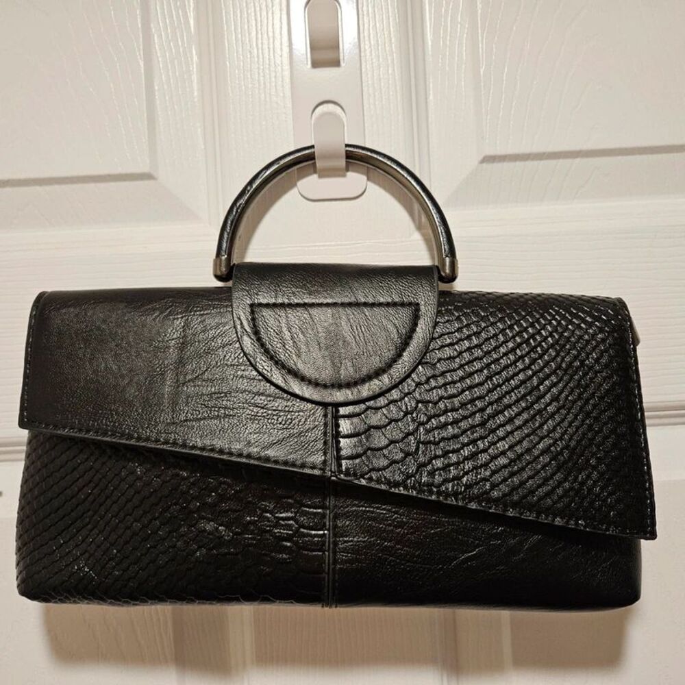 Black Asymmetric Envelope Clutch Bag Faux Snake Print Dark Romance Whimsigoth